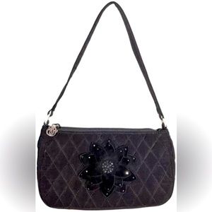 Vera Bradley quilted vegan mini bag flower appliqué black dress purse EUC